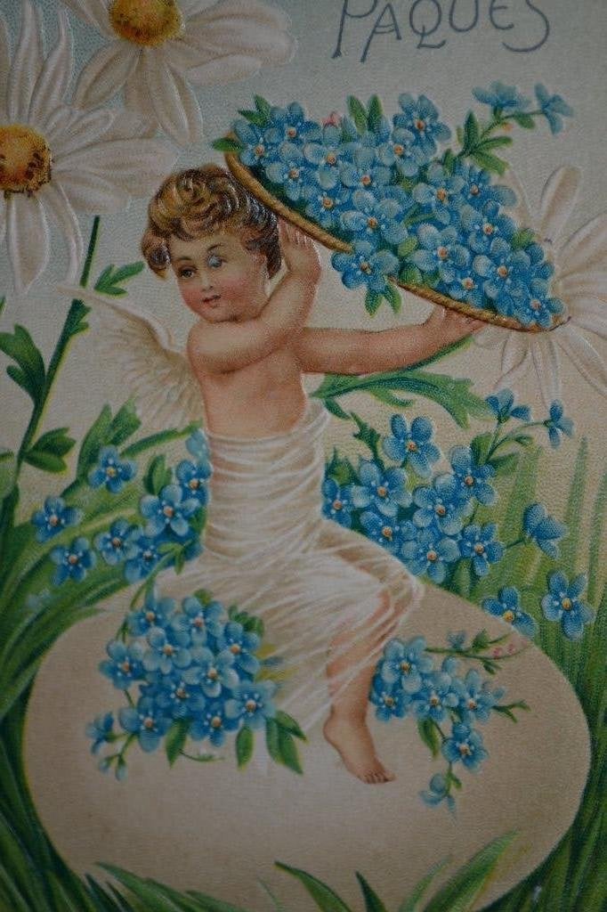 frk relief 1908 pasen engeltje paasei vergeetmijnietjes, Ophalen of Verzenden, Voor 1920, Ongelopen, Sterren en Beroemdheden