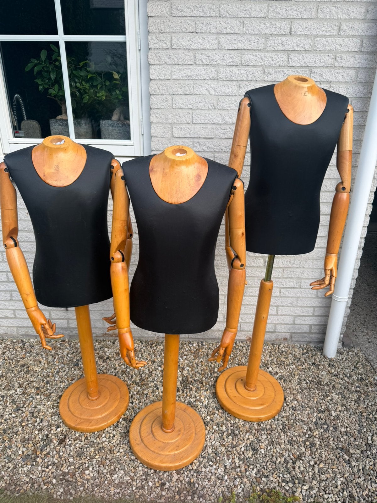3x vintage klassieke houten mannequins, Ophalen
