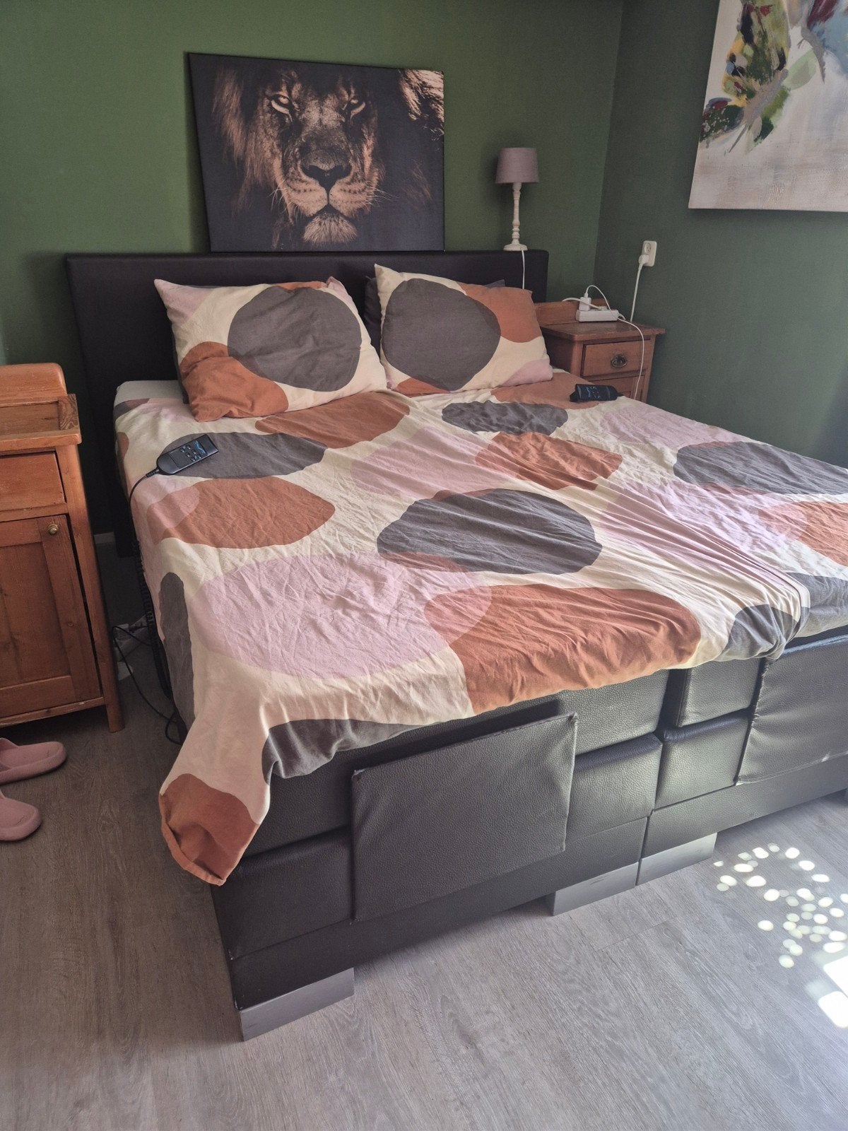 Comfortabel tweepersoons boxspring bed, Ophalen, Overige materialen, Gebruikt, Zwart
