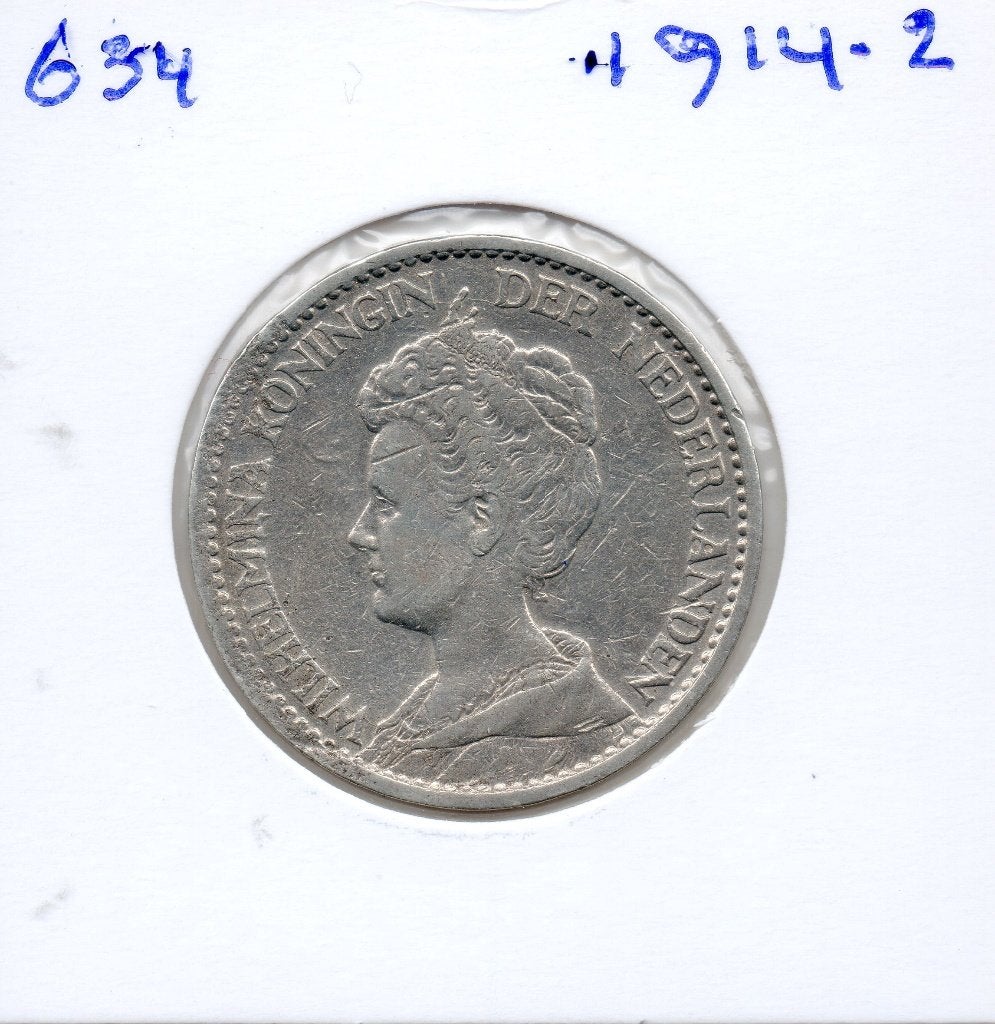 WILHELMINA GULDEN 1914-2 ZILVER, 1 gulden, Zilver, Ophalen of Verzenden, Koningin Wilhelmina