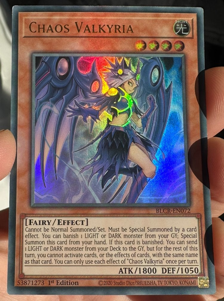 Yu-Gi-Oh! Chaos Valkyria BLCR 1st Edition !, Ophalen of Verzenden, Zo goed als nieuw, Losse kaart, Foil