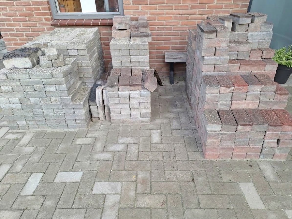 Klinkers grijs en rood mix, Ophalen, Gebruikt, Klinkers, 10 m² of meer