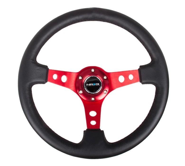 NRG Sportstuur leder 350mm rood + quick release stuurnaaf, Auto diversen, Tuning en Styling, Ophalen of Verzenden