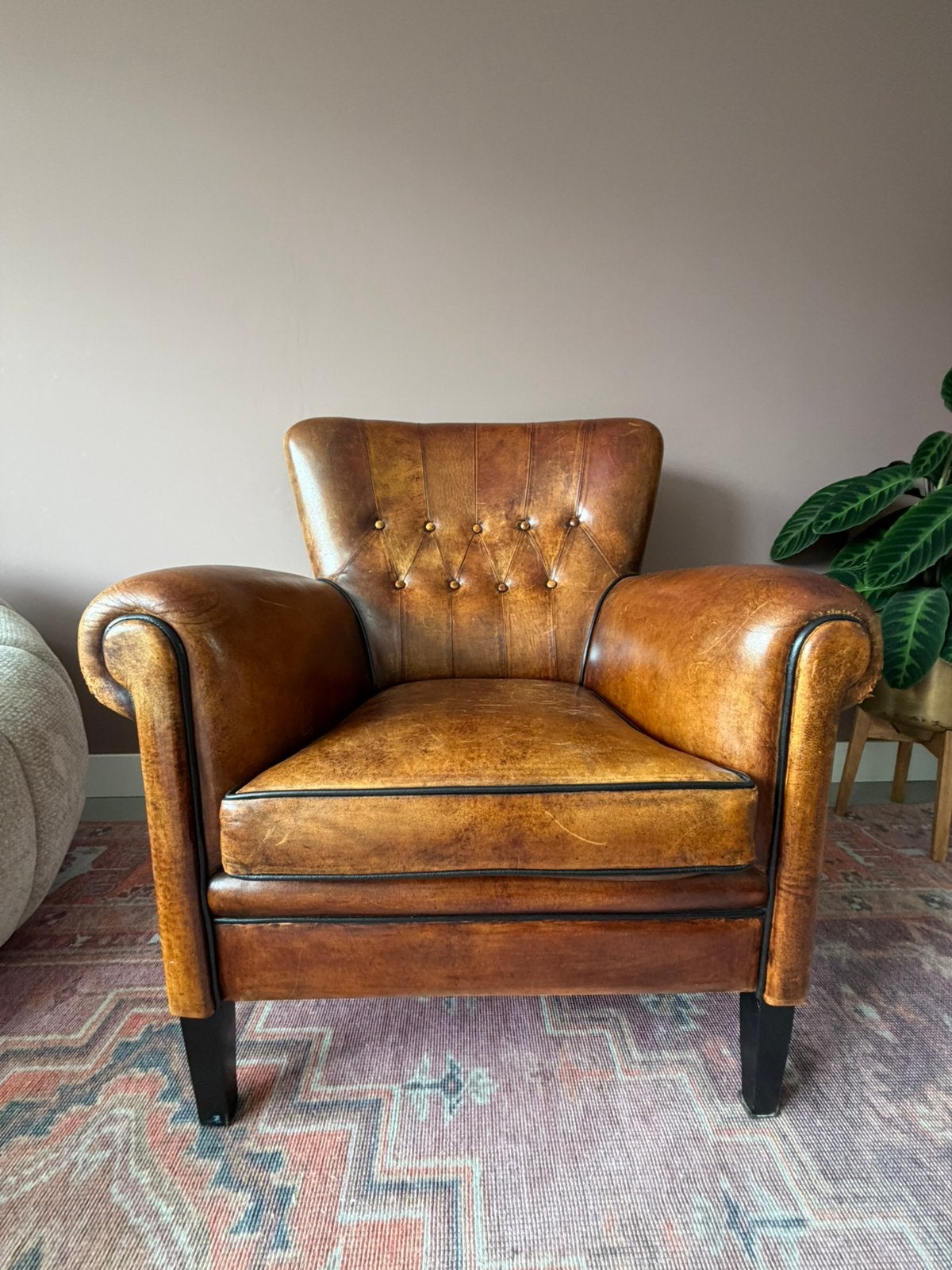 Chesterfield Lounge atelier clubfauteuil schapenleer, Ophalen, Lounge Atelier Hotel Chique Chesterfield, Gebruikt, Leer