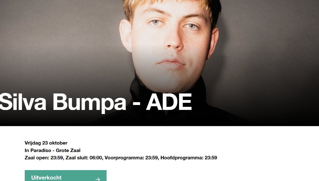 Silva Bumpa - vrijdag 23 oktober - Paradiso ADE 1x ticket, Eén persoon