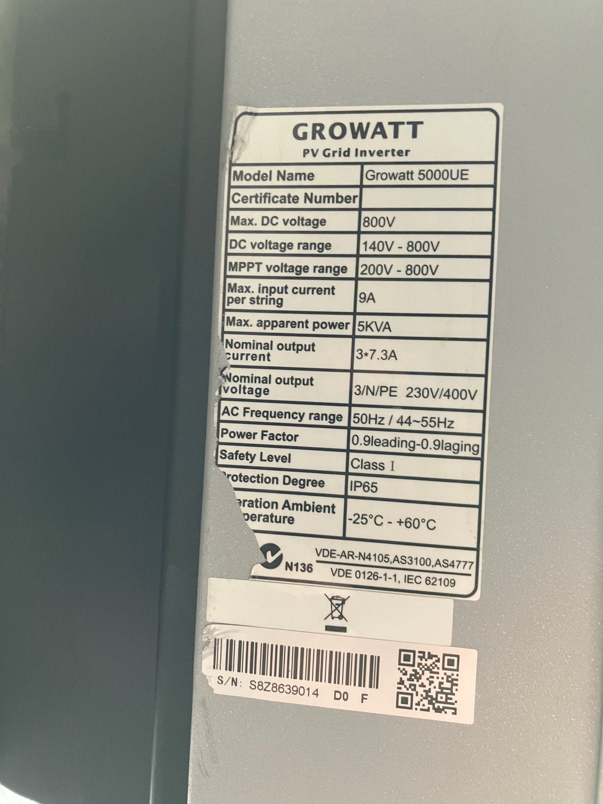 Growatt omvormer 5000UE, Ophalen of Verzenden, Gebruikt