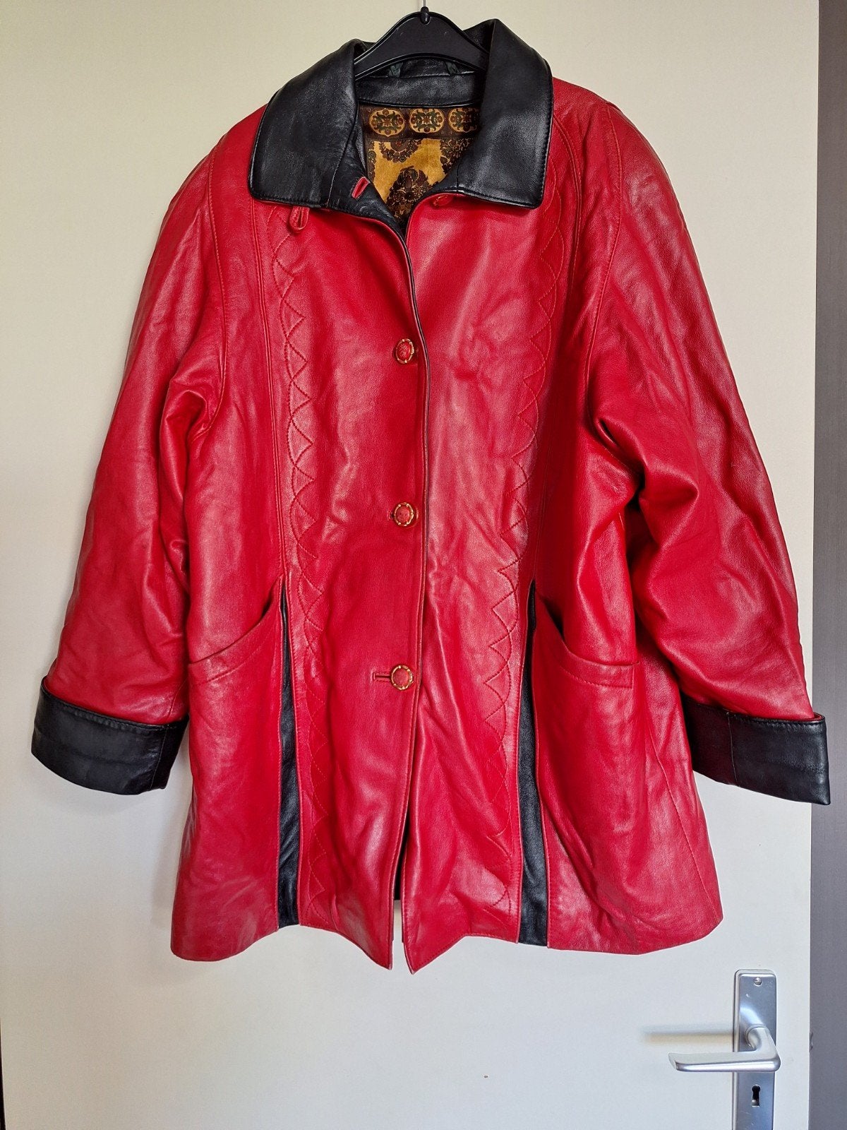 Prins Moda Leren Jas Rood Zwart Maat XL, Kleding | Dames, Prins Moda, Maat 46/48 (XL) of groter, Ophalen of Verzenden, Gedragen