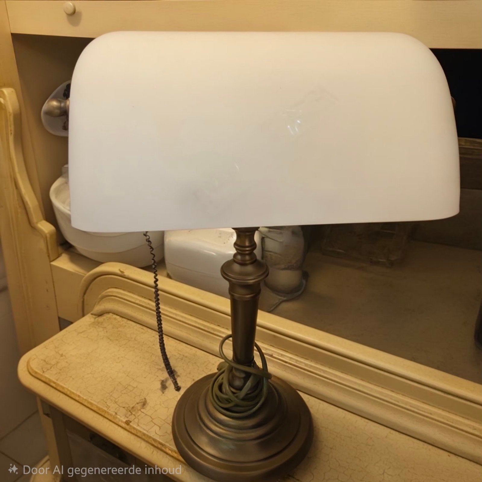 Vintage Bankierslamp / Notarislamp met Melkglas Kap, Ophalen of Verzenden
