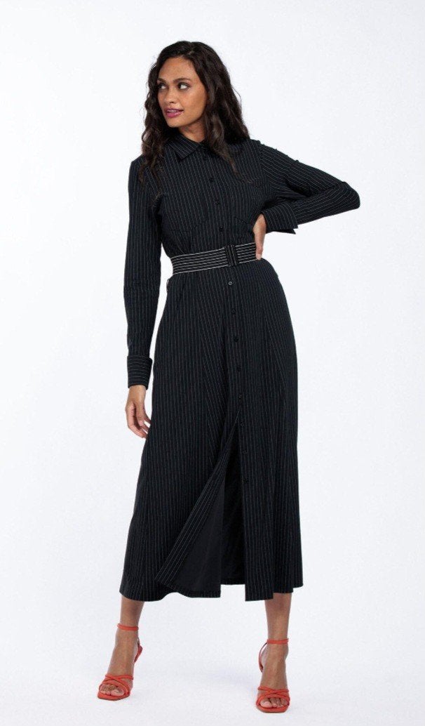Cindy maxi jurk pinstripe Studio Anneloes, L, Studio Anneloes, Zwart, Maat 42/44 (L), Ophalen of Verzenden