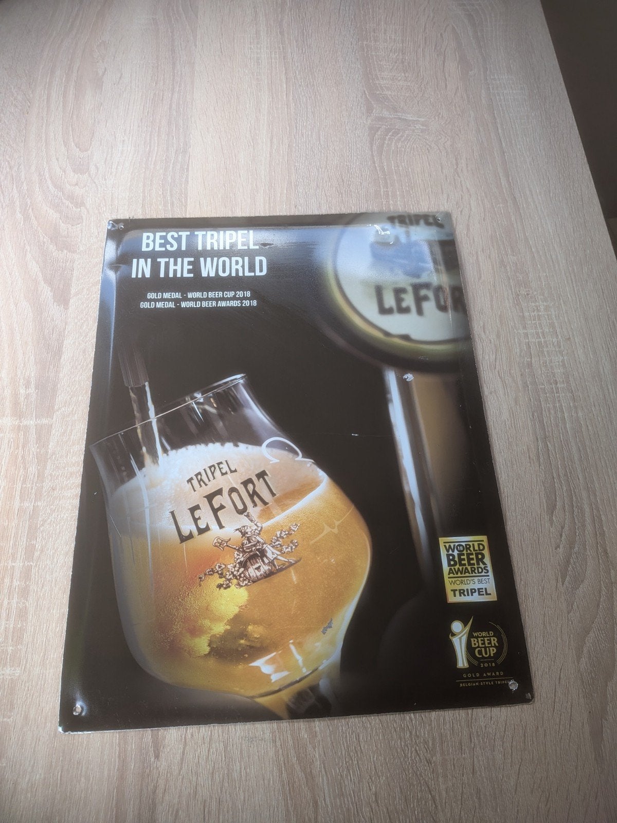 Lefort Tripel Reclamebord - "Best Tripel in the World", Verzamelen, Ophalen of Verzenden, Zo goed als nieuw, Reclamebord