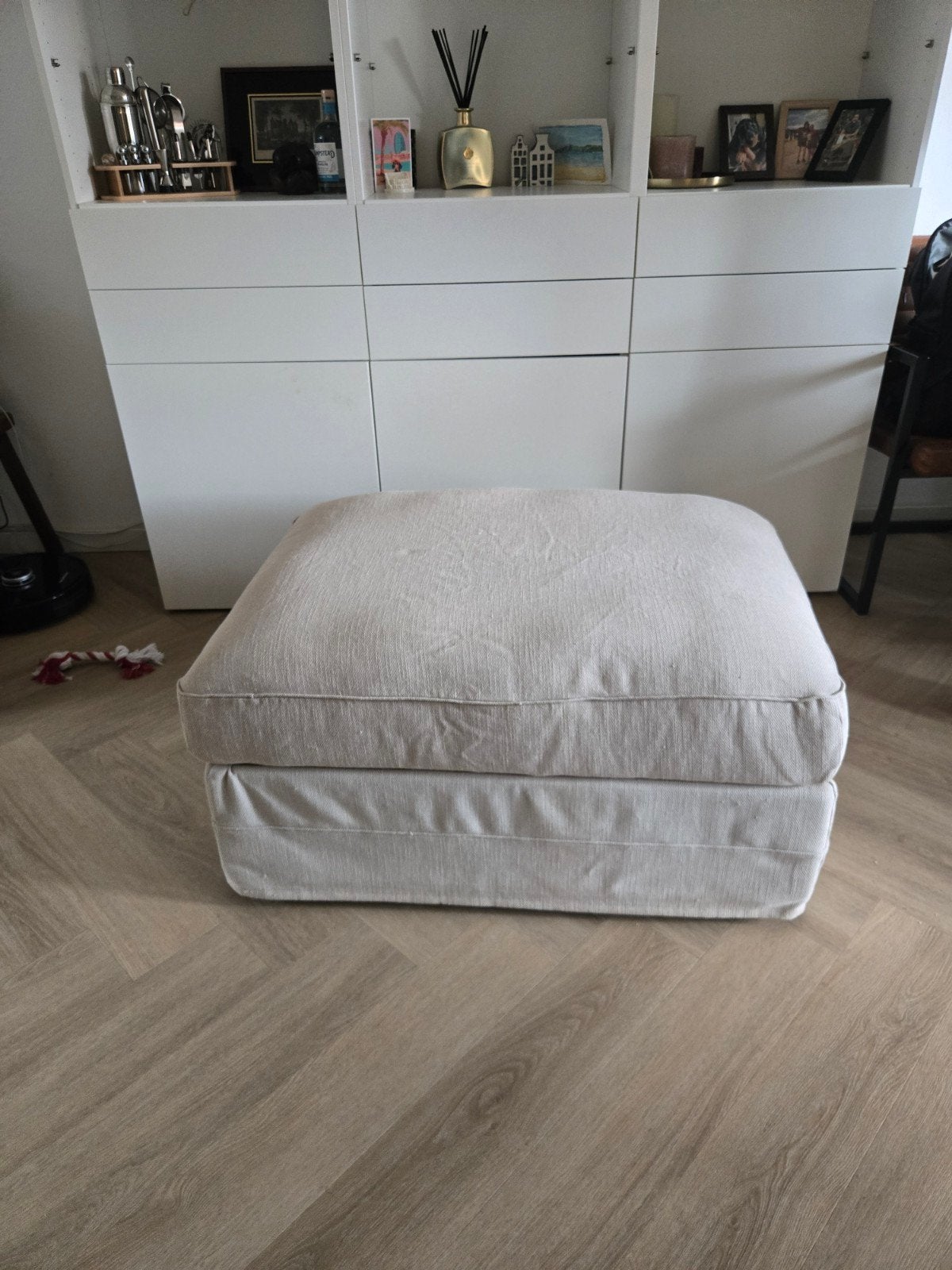 Ikea Grönlid poef met opbergruimte, beige, z.g.a.n., Ophalen, 75 tot 100 cm, Zo goed als nieuw, Stof