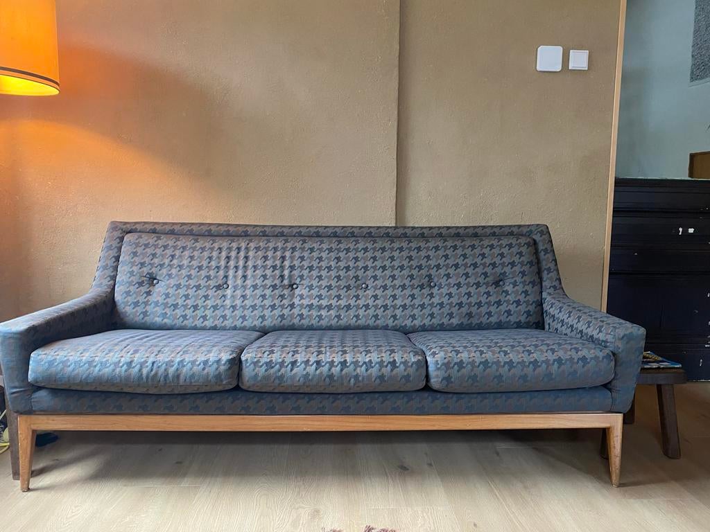 Vintage Driepersoonsbank met Pied-de-poulleprint, Ophalen, Gebruikt, 150 tot 200 cm, Vintage