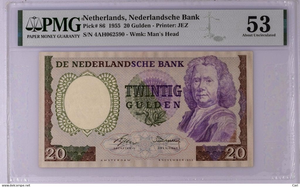 Heel mooi biljet 20 gulden Boerhaave, 1955 | PMG 53, Ophalen of Verzenden, 25 gulden