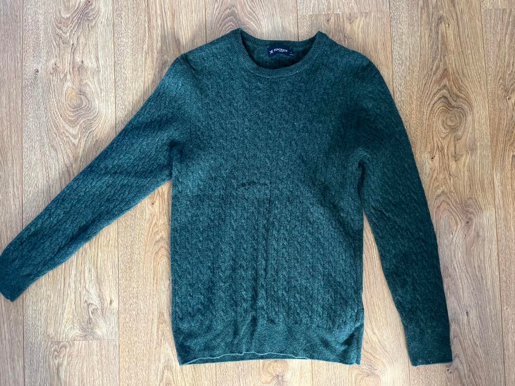 Hackett kabelgebreide lamswollen trui - L / M, Ophalen of Verzenden, Gedragen, Maat 52/54 (L), Groen