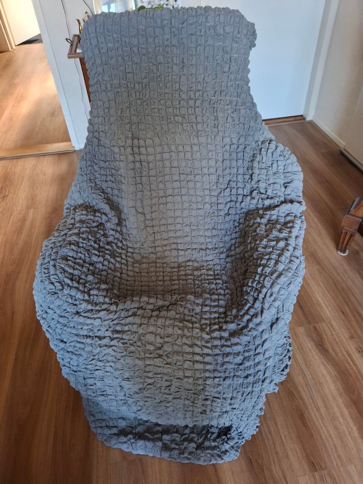 2 stoelhoezen voor grote fauteuils.,kleur is grijs., Ophalen, Grijs