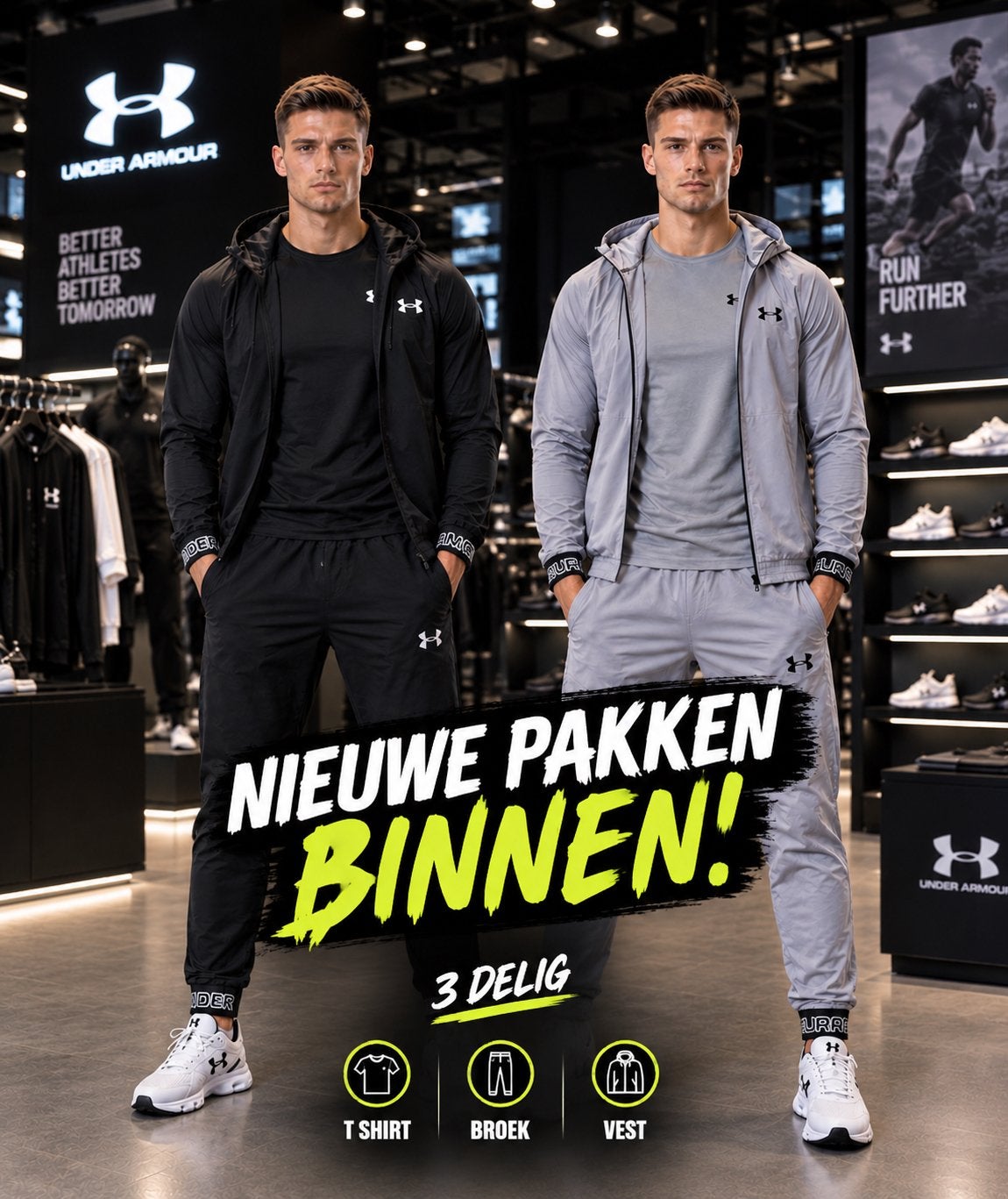 Under Armour Trainingspak 3-delig (T-shirt, Broek, Vest), Fitness, Meerkleurig, Nieuw, Overige maten