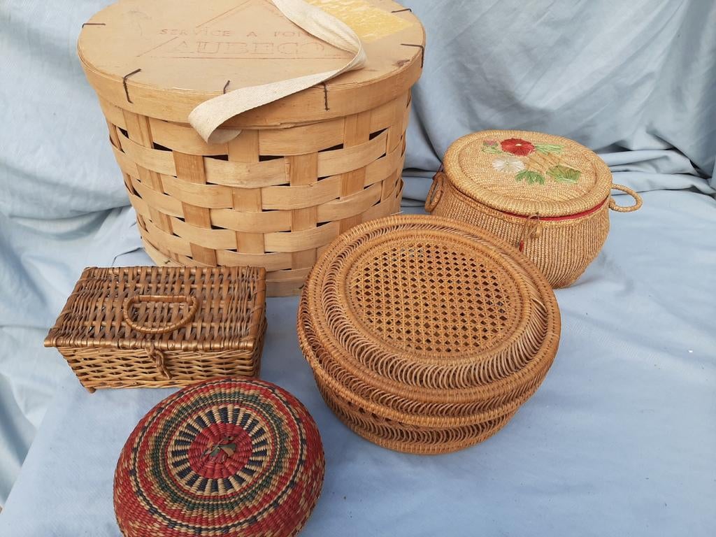 Allerlei verschillende oude mandjes /5 stuks, Ophalen of Verzenden, Gebruikt, Rechthoekig, Riet