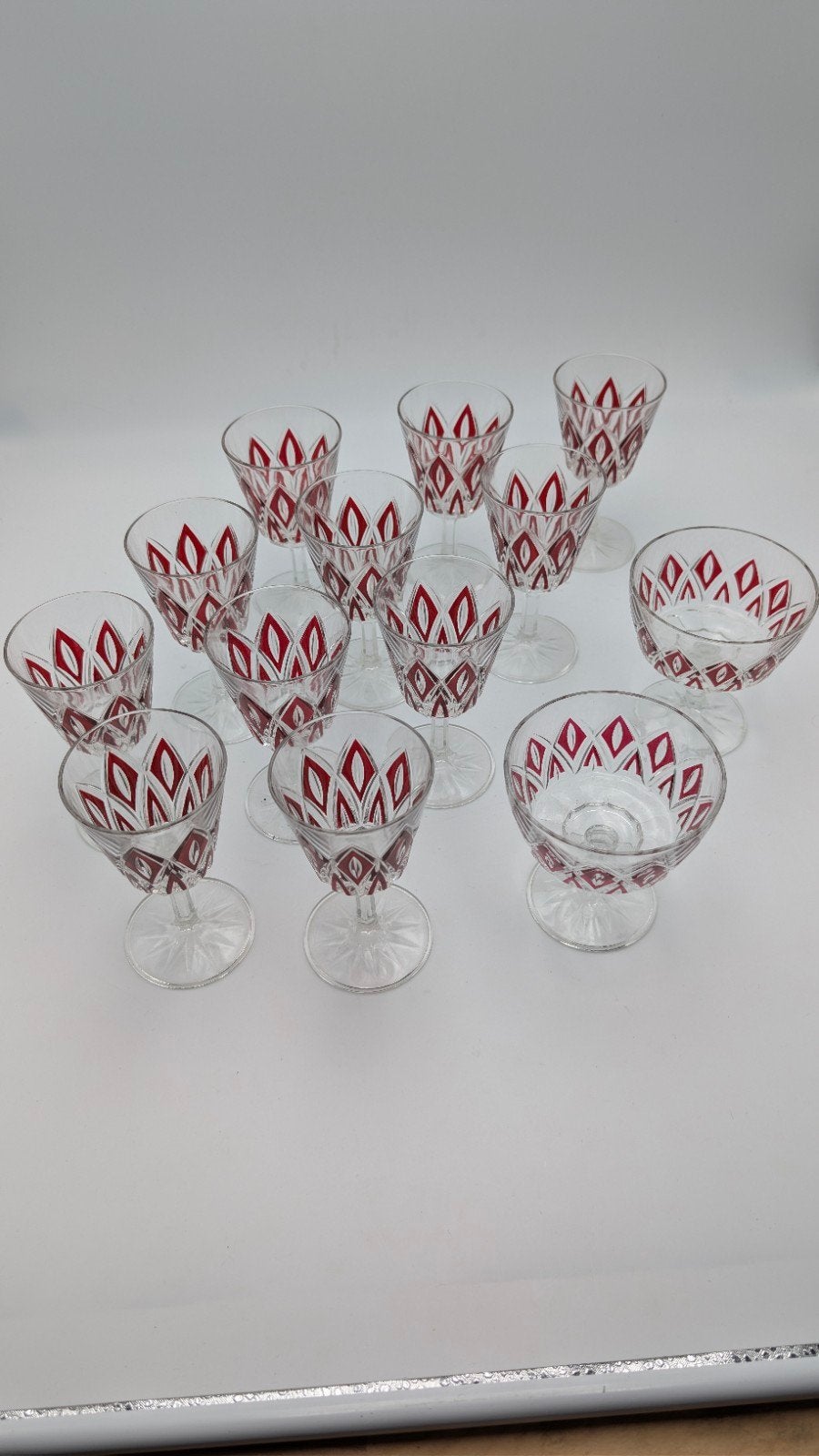 Vintage VMC Reims Harlekijn Kristal Glazen Rood - 13 stuks, Antiek en Kunst, Antiek | Glas en Kristal, Ophalen of Verzenden