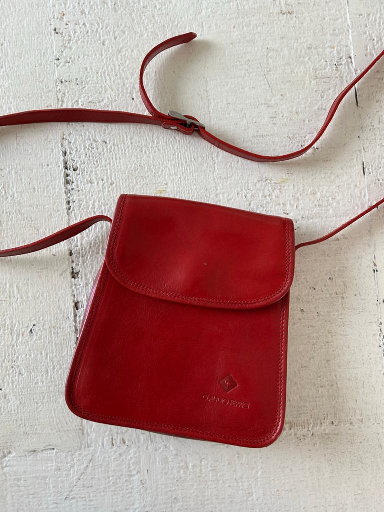 Claudio Ferrici Rode Leren Crossbody Tasje, Overige merken, Gebruikt, Ophalen of Verzenden, Leer
