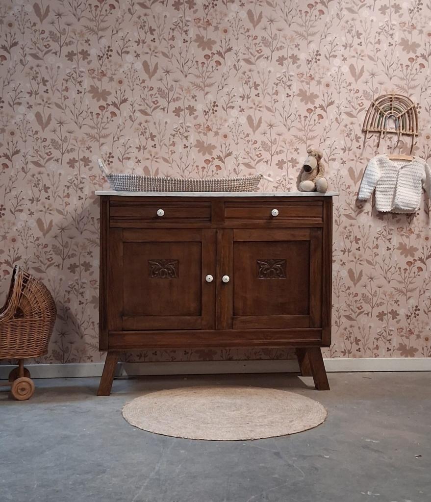 Vintage houten commode met wit marmeren blad, Josièfine Vintage Line, Ophalen of Verzenden, Info@josiefine.nl, 100 cm of meer