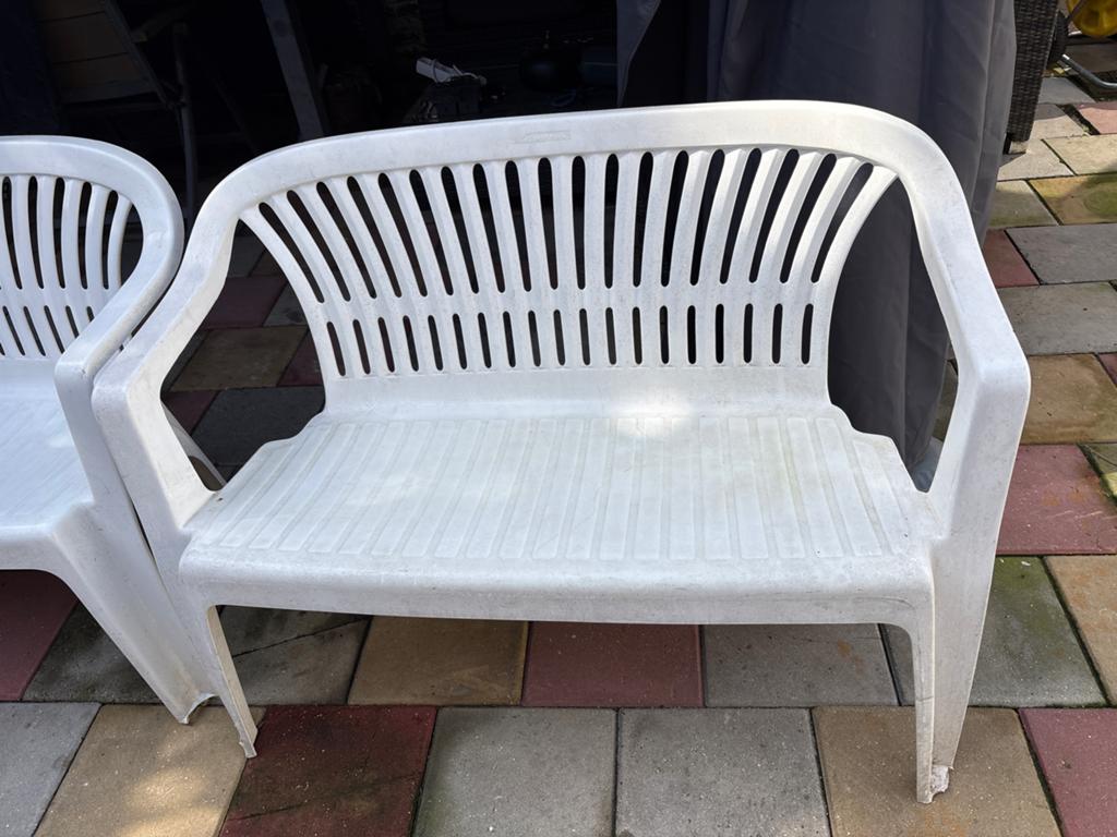 Witte kunststof tuinbank Progarden, Tuin en Terras, Ophalen, Gebruikt, Kunststof
