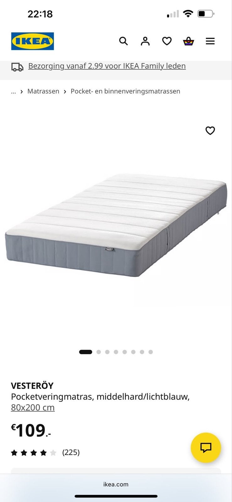 IKEA VESTERÖY Pocketveringmatras 80x200 cm, Ophalen, Eenpersoons, Nieuw, 80 cm