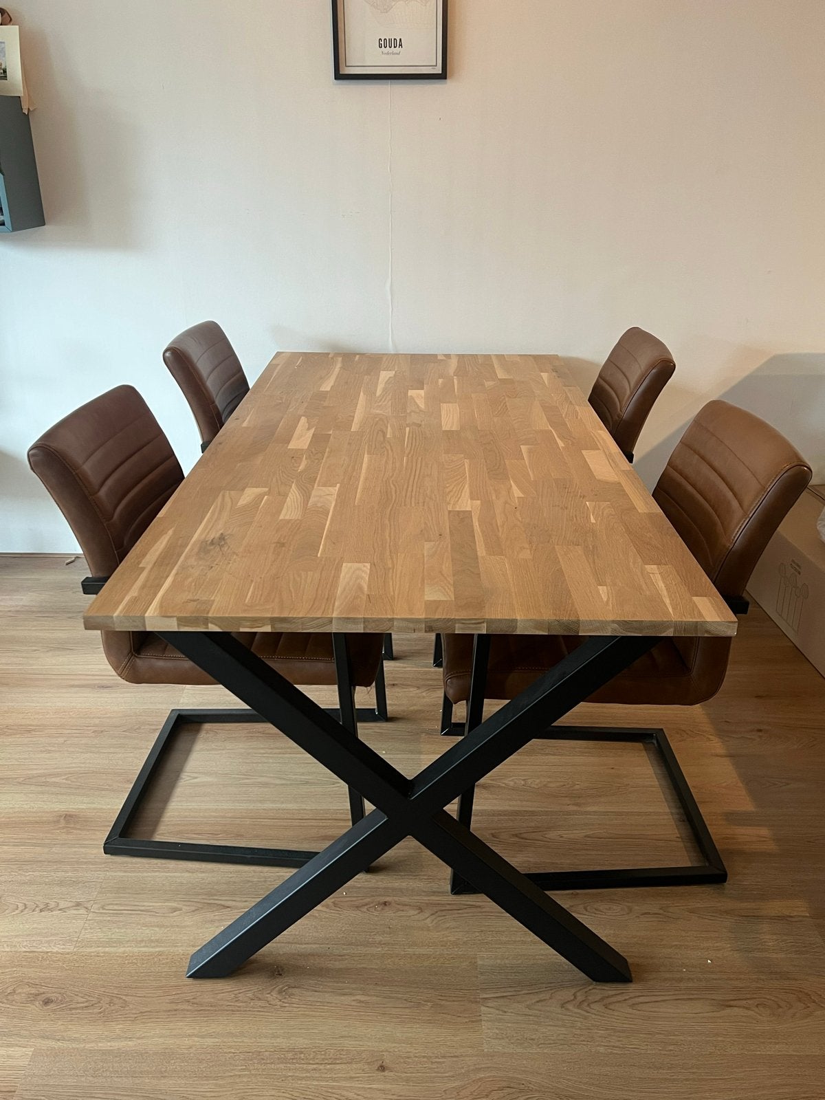 WOOOD Tablo eettafel - massief eiken met X-poten (180x90cm), Ophalen, Gebruikt, Eikenhout, 50 tot 100 cm