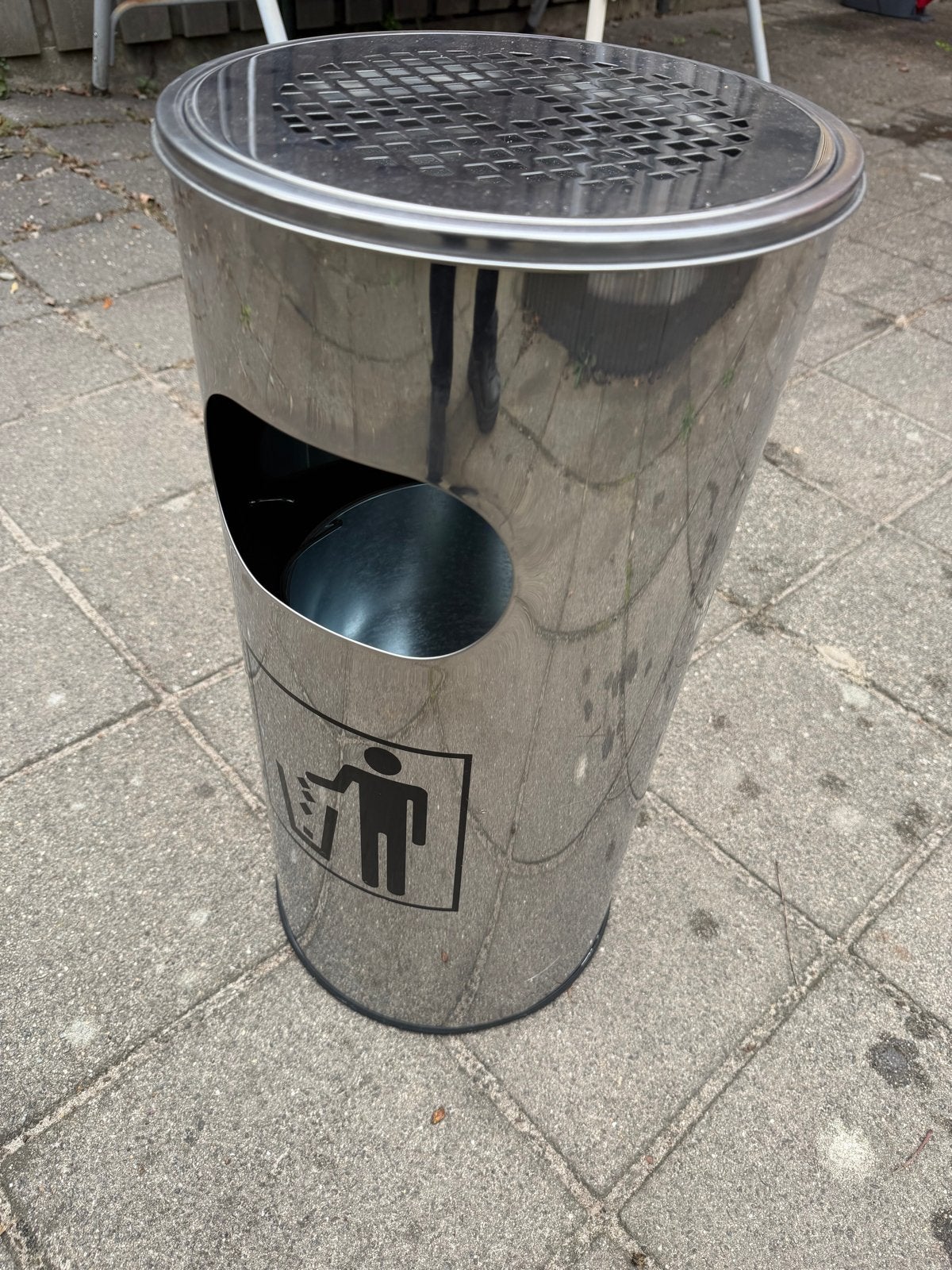RVS Afvalbak met Asbak - Zo goed als nieuw, Ophalen, Zo goed als nieuw, Rvs, 75 – 100