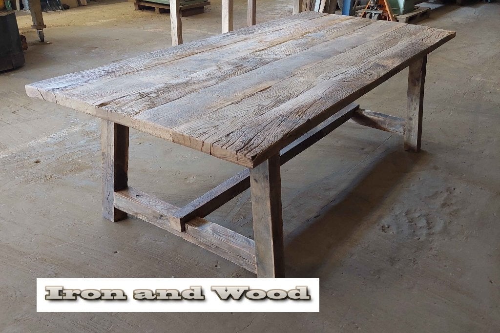Oud eiken barnwood robuuste kloostertafel / maatwerk, Antiek en Kunst, Ophalen
