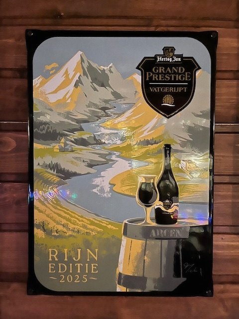 Hertog Jan Grand Prestige Rijn Editie 2025 Emaille Bord, Verzamelen, Biermerken, Ophalen of Verzenden, Nieuw, Reclamebord, Plaat of Schild