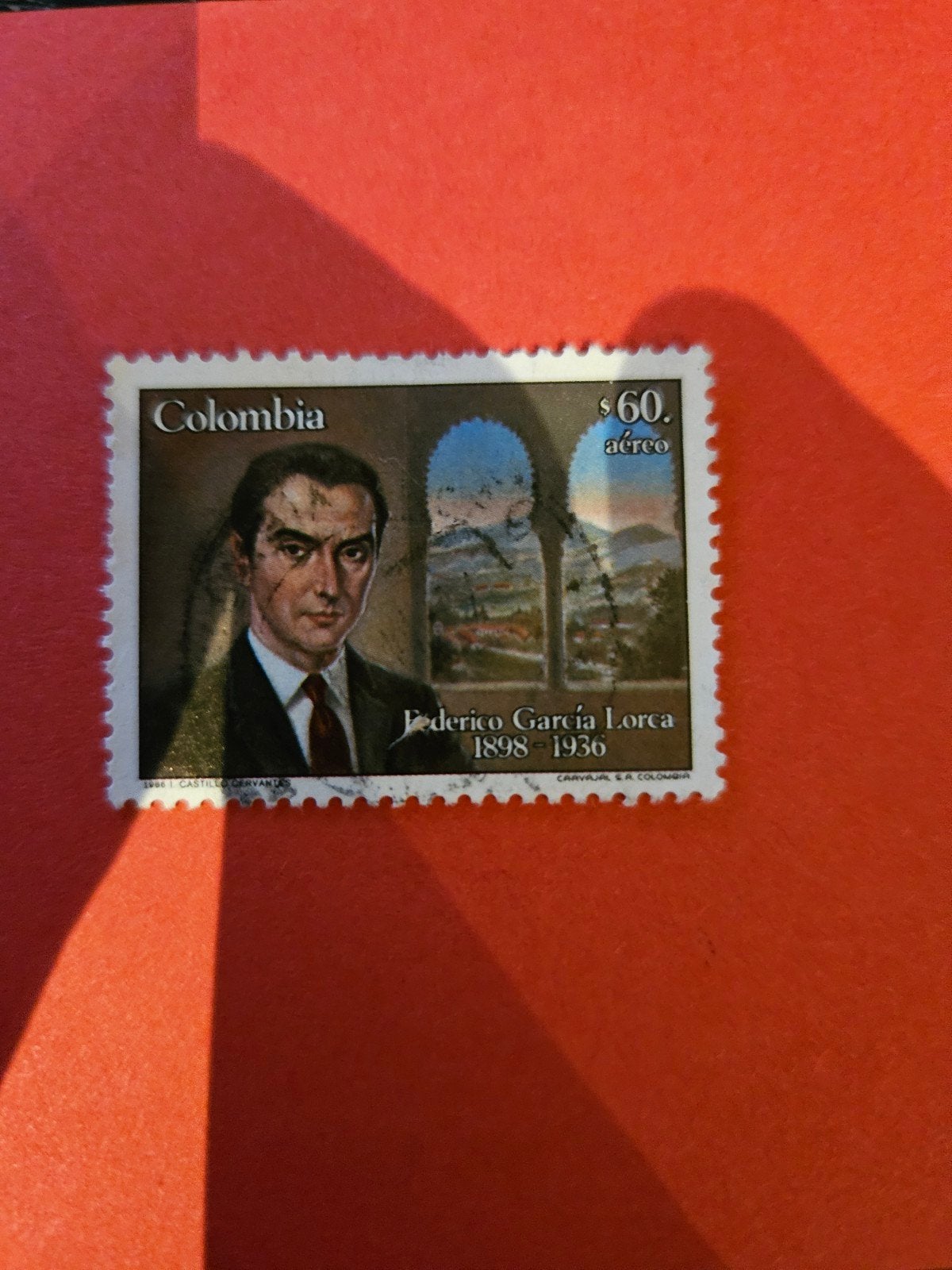 Colombia postzegel Federico García Lorca $60 aéreo, Ophalen of Verzenden