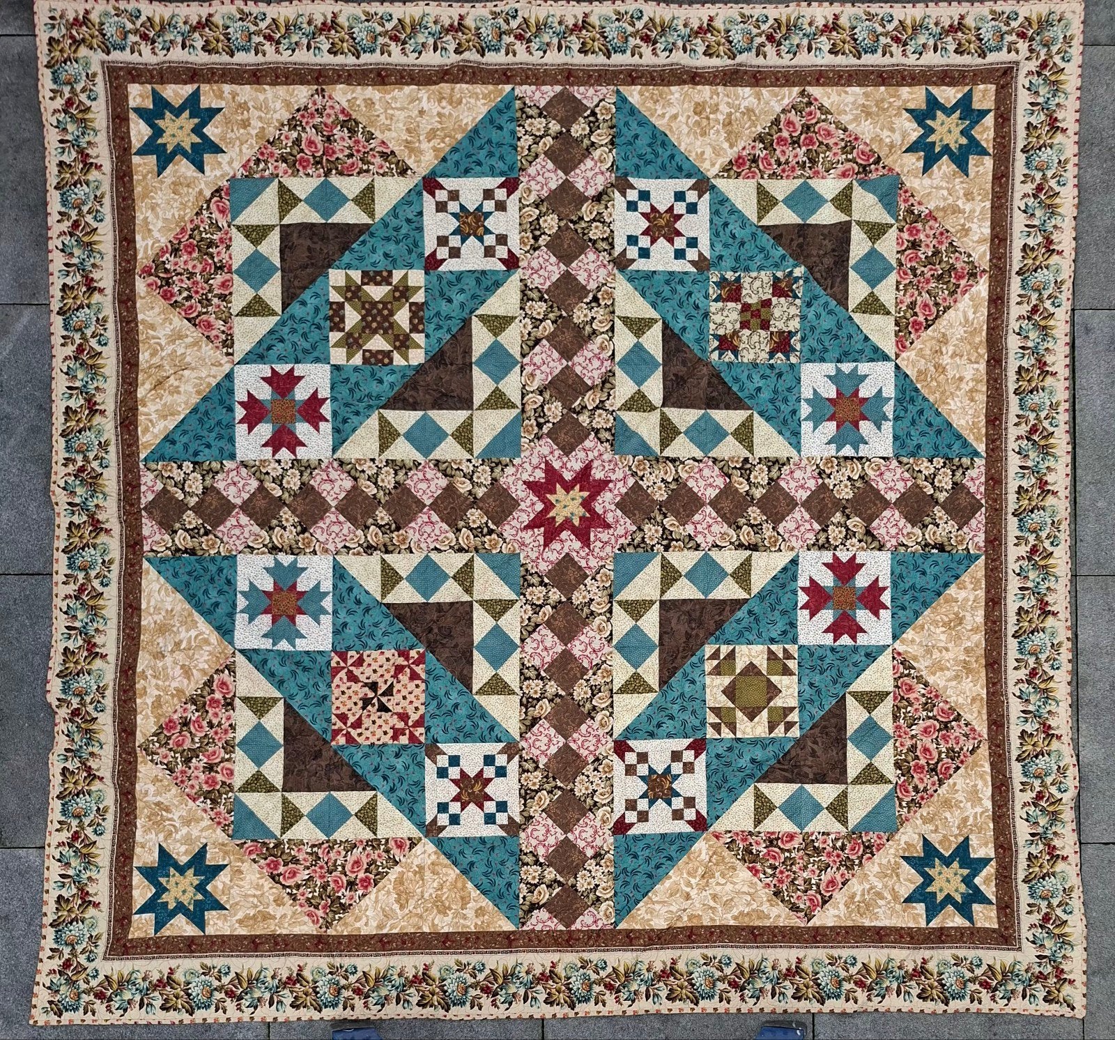 Handgemaakte Quilt Deken - Vintage Stijl, Vierkant, Blauw, Ophalen of Verzenden, Zo goed als nieuw