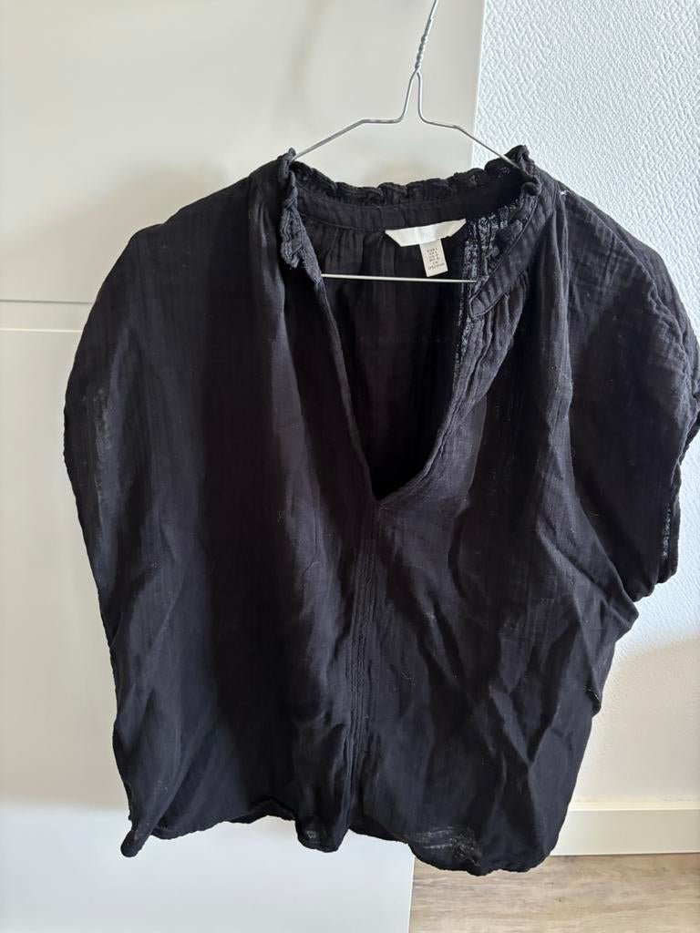 Zwarte H&M blouse met korte mouwen, Ophalen, Zwart, Maat 42/44 (L), Zo goed als nieuw
