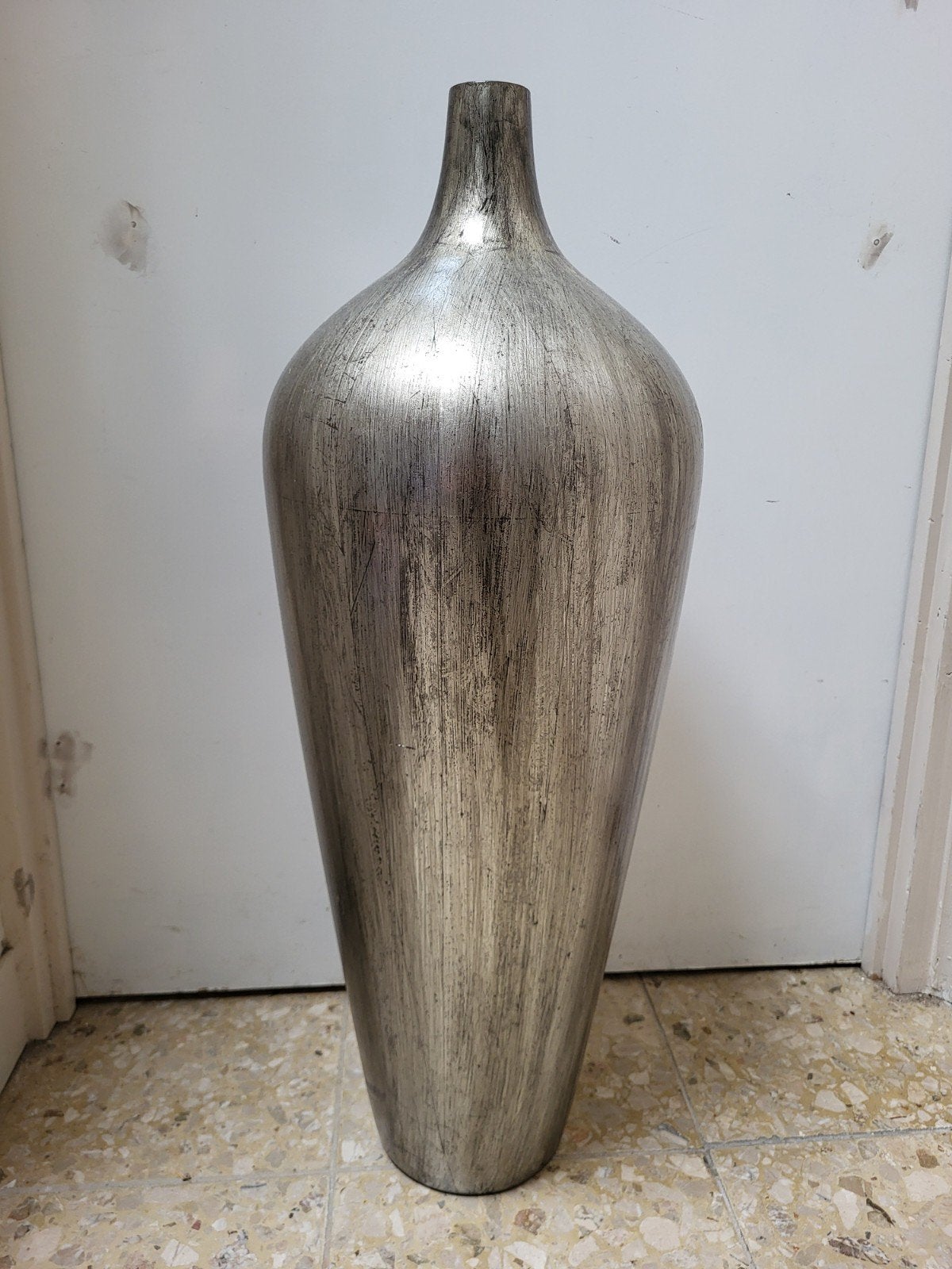 Lichtgewicht zilverkleurige vaas - 80 cm hoog, Ophalen, Gebruikt, Grijs, 80 cm