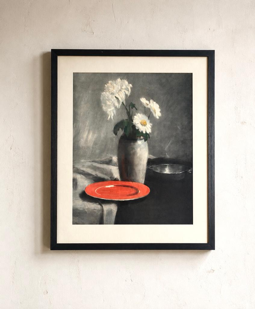 Stilleven met Bloemen en Rood Bordje - Stans Balwé, Antiek en Kunst, Kunst | Schilderijen | Klassiek, Ophalen of Verzenden