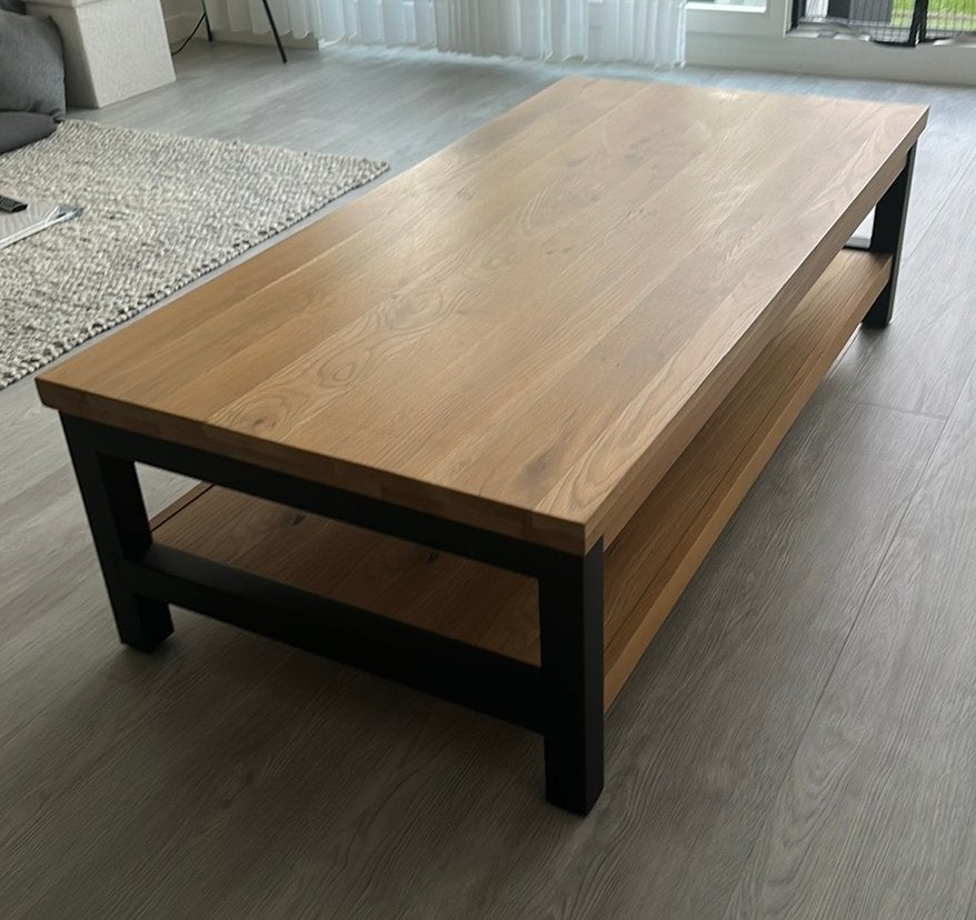 Goossens Santos eiken salontafel, Ophalen, Zo goed als nieuw, Rechthoekig, 50 tot 100 cm