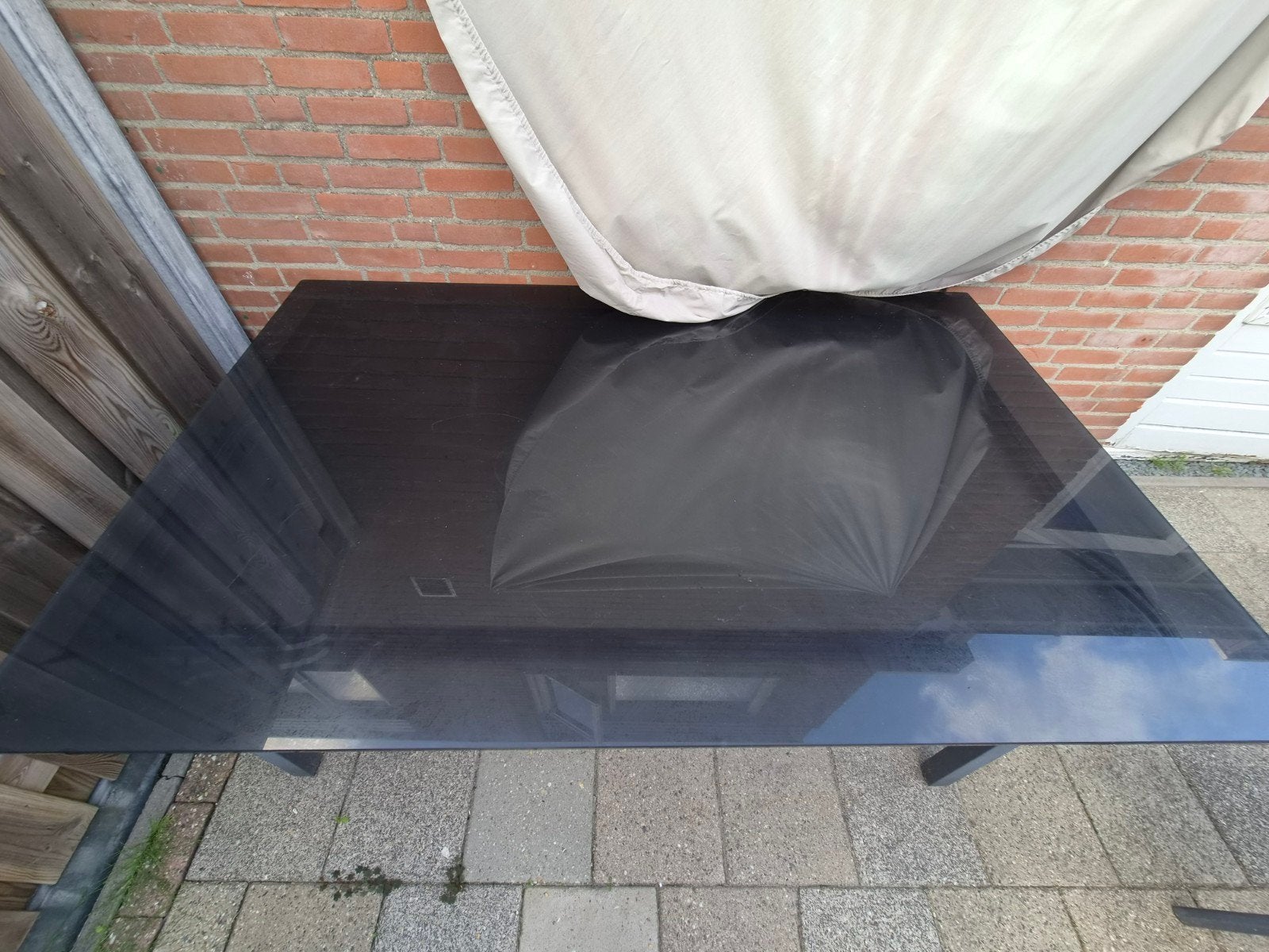 Tuinset met glazen tafel en 4 stoelen, Ophalen, Gebruikt, Tuinset, Eettafel