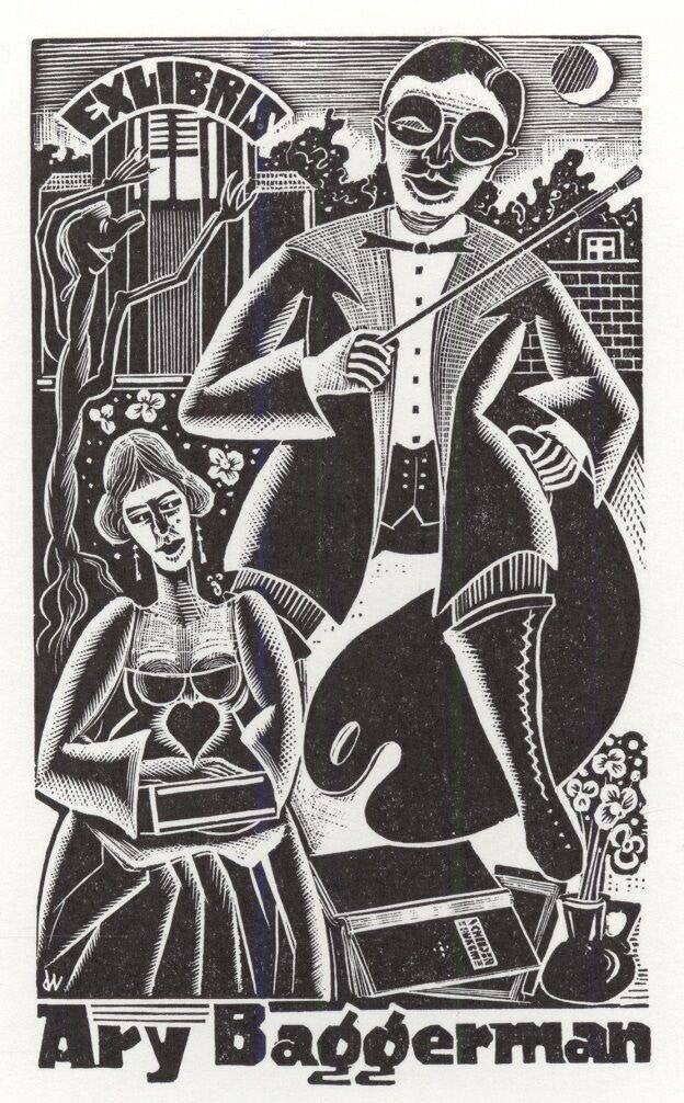 0392 Ex Libris Nederland : Cor de Wolff, 1950, Antiek en Kunst, Kunst | Etsen en Gravures, Verzenden, Ex libris