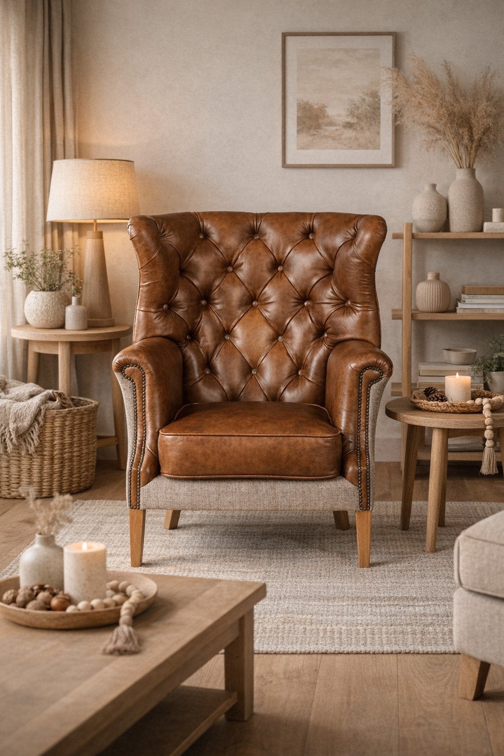 CHESTERFIELD STOF LIVERPOOL HARRIS TWEED MET COGNAC LEER, Huis en Inrichting, Ophalen of Verzenden, Nieuw, 75 tot 100 cm, Stof