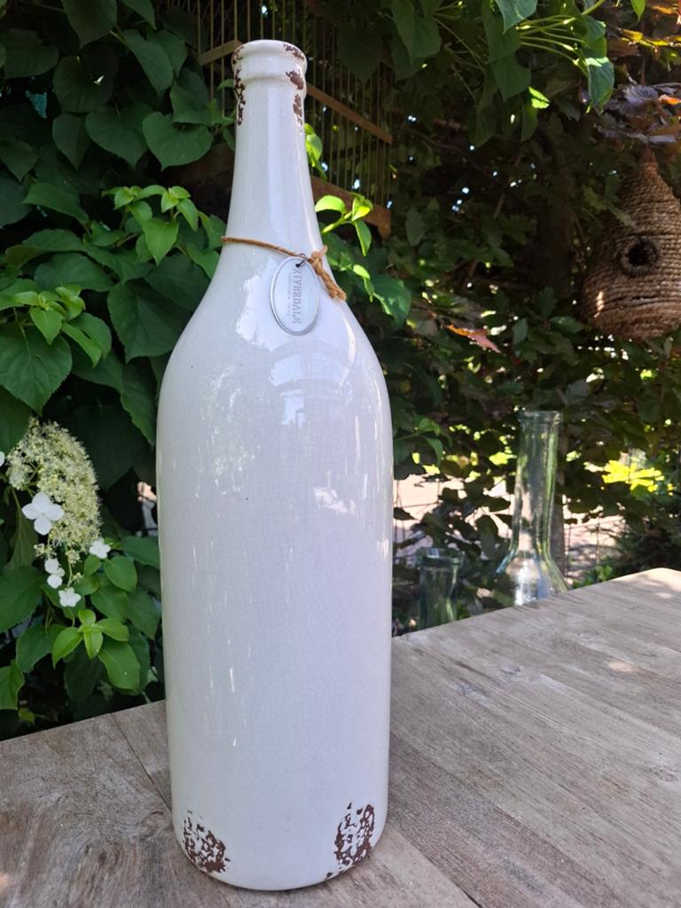 Riverdale decoratieve fles, wit craquelé, Ophalen of Verzenden, Wit, Glas, Minder dan 50 cm