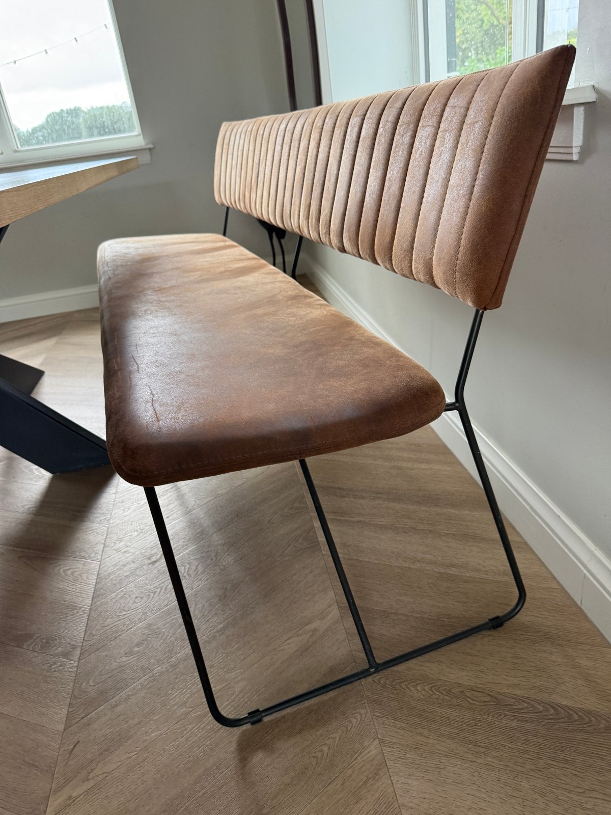 Eetkamerbank 180 cm - Cognac Bruin met zwart metalen Frame, Ophalen, Bruin, Zo goed als nieuw, Eén