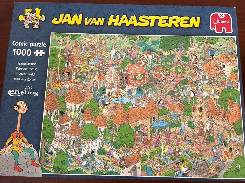 Jan van Haasteren Sprookjesbos 1000 stukjes Efteling, Hobby en Vrije tijd, Denksport en Puzzels, Ophalen of Verzenden, 500 t/m 1500 stukjes