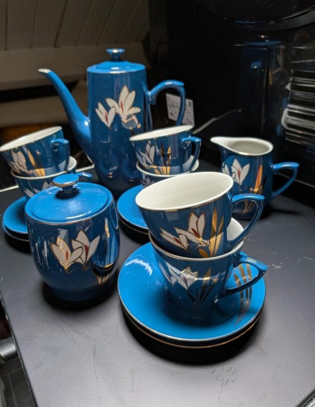 Vintage Chinees Theeservies - Blauw met Bloemmotief, Antiek en Kunst, Ophalen