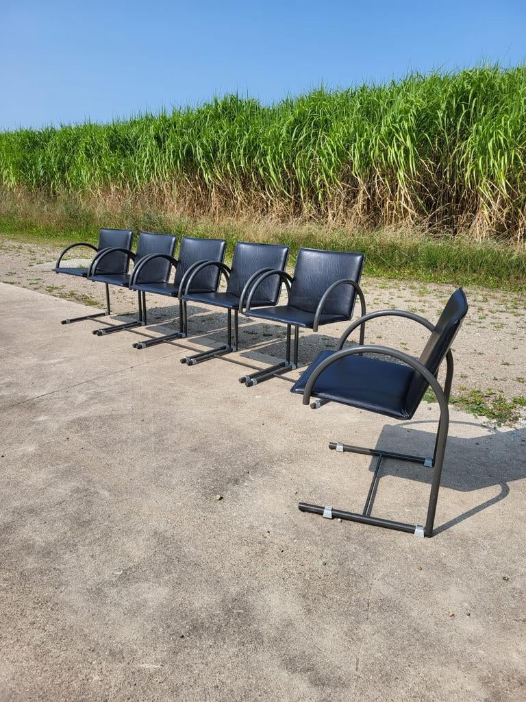 Set 6 Vintage Cirkel stoelen Metaform zwart/bruin, Ophalen, Postmodern post modern dutch design, Zwart, Zo goed als nieuw