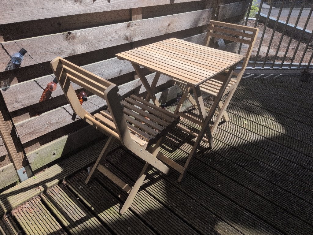 Luxe bistroset met tafel & 2 stoelen, Tuin en Terras, Tuinstoelen, Ophalen, Zo goed als nieuw, Hout, Inklapbaar