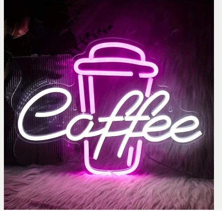 LED lamp neon stijl Coffee paars wit (40x30cm)