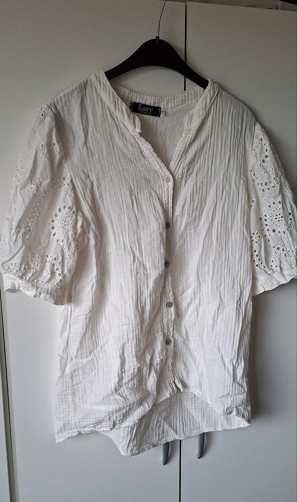 Witte blouse korte mouw L-XL, Kleding | Dames, Ophalen of Verzenden, Zo goed als nieuw, Maat 46/48 (XL) of groter, Wit