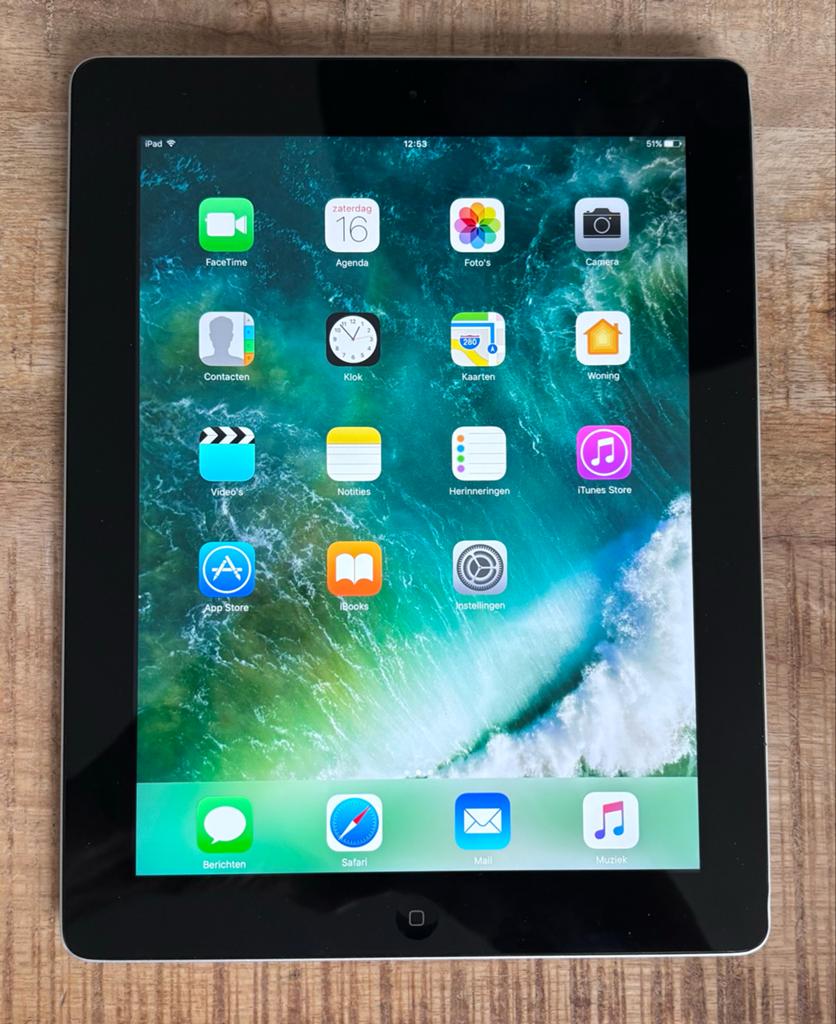 Apple iPad 4 (MD510NF/A) - iOS 10.3.3 - Wi-Fi - 16GB, 10 inch, Gebruikt, Apple iPad, Zwart