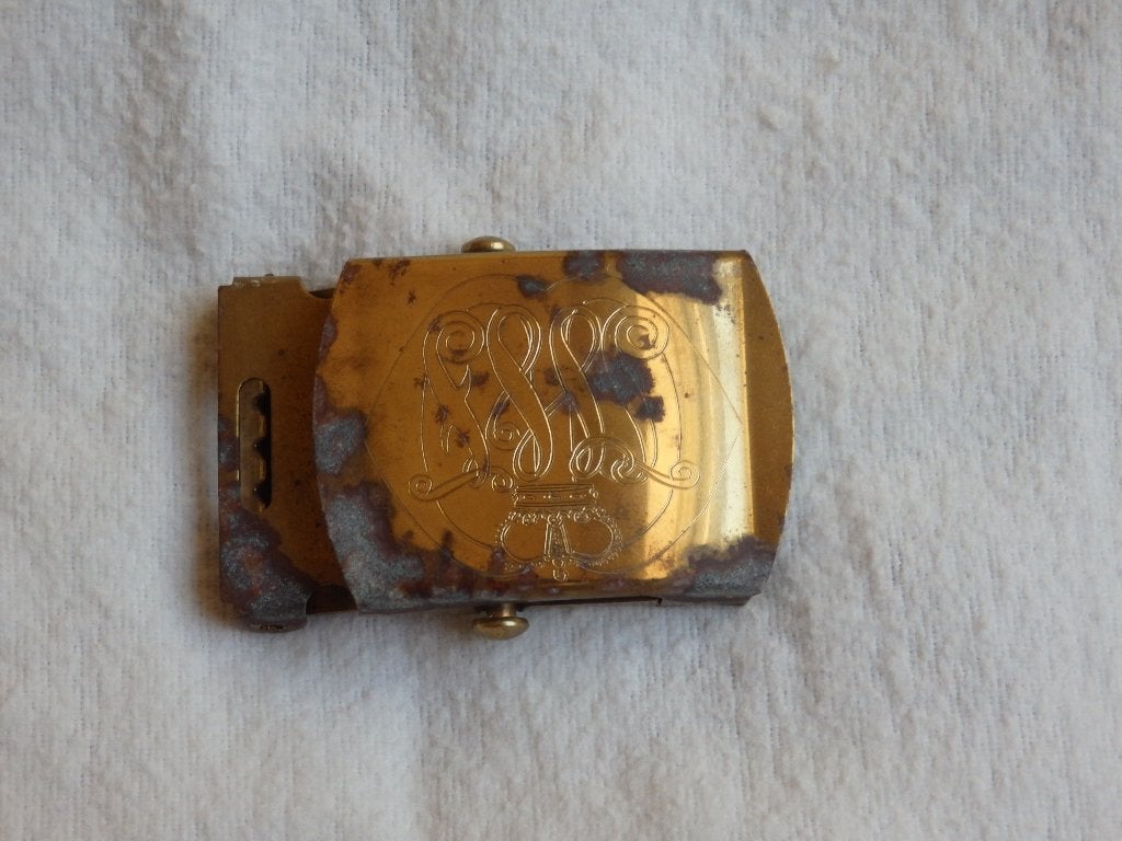 oude Gesp voor broekriem met logo Johan Willem Friso Kazerne, Ophalen of Verzenden, Landmacht, Nederland, Overige typen