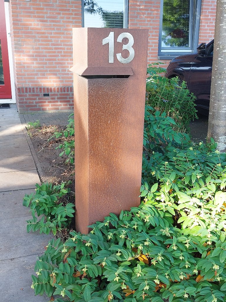 Brievenbus cortenstaal, Tuin en Terras, Brievenbussen, Ophalen, Gebruikt, Staal, Staande brievenbus